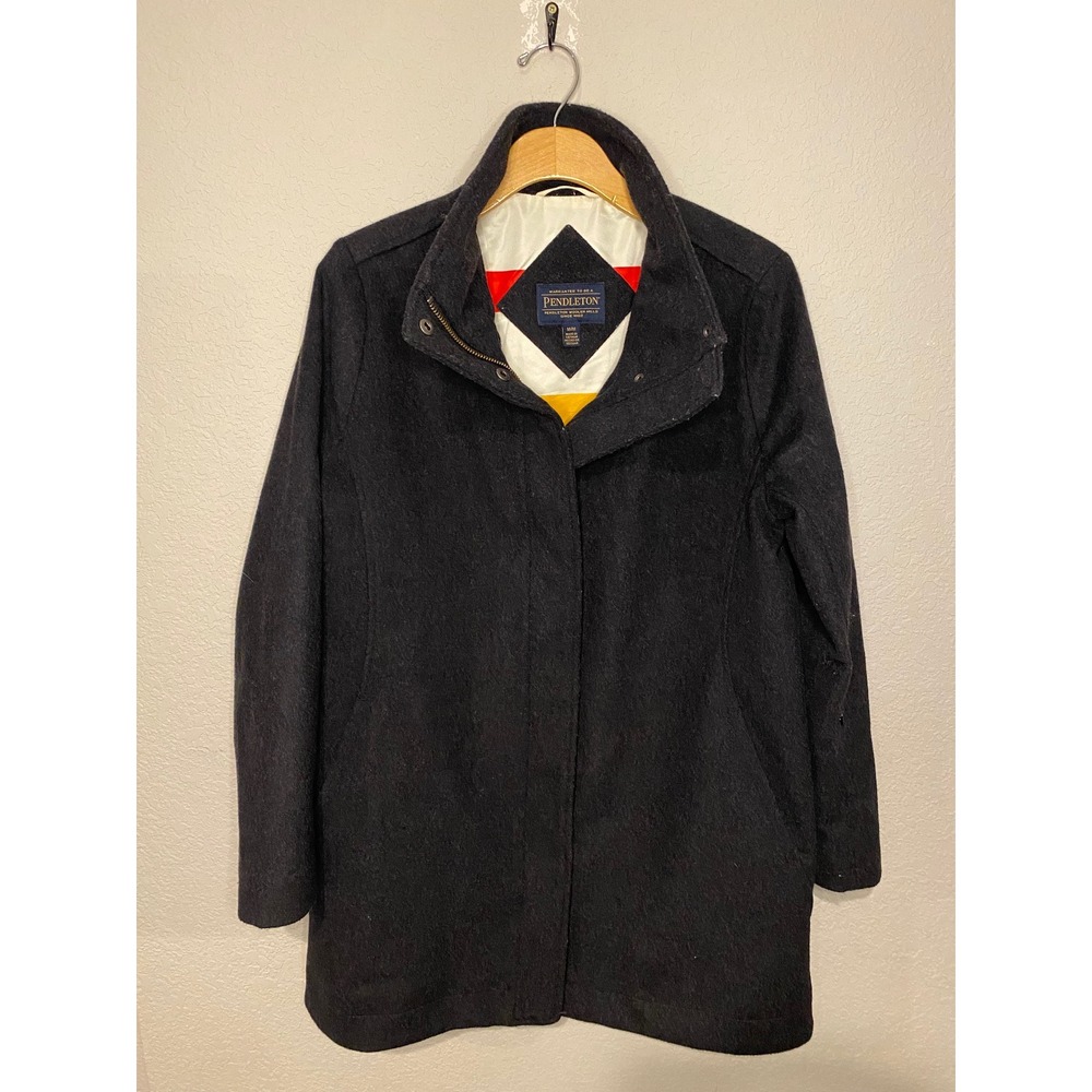 Pendleton Wool Coat Jacket Striped Lined Button Up Gray Size M
